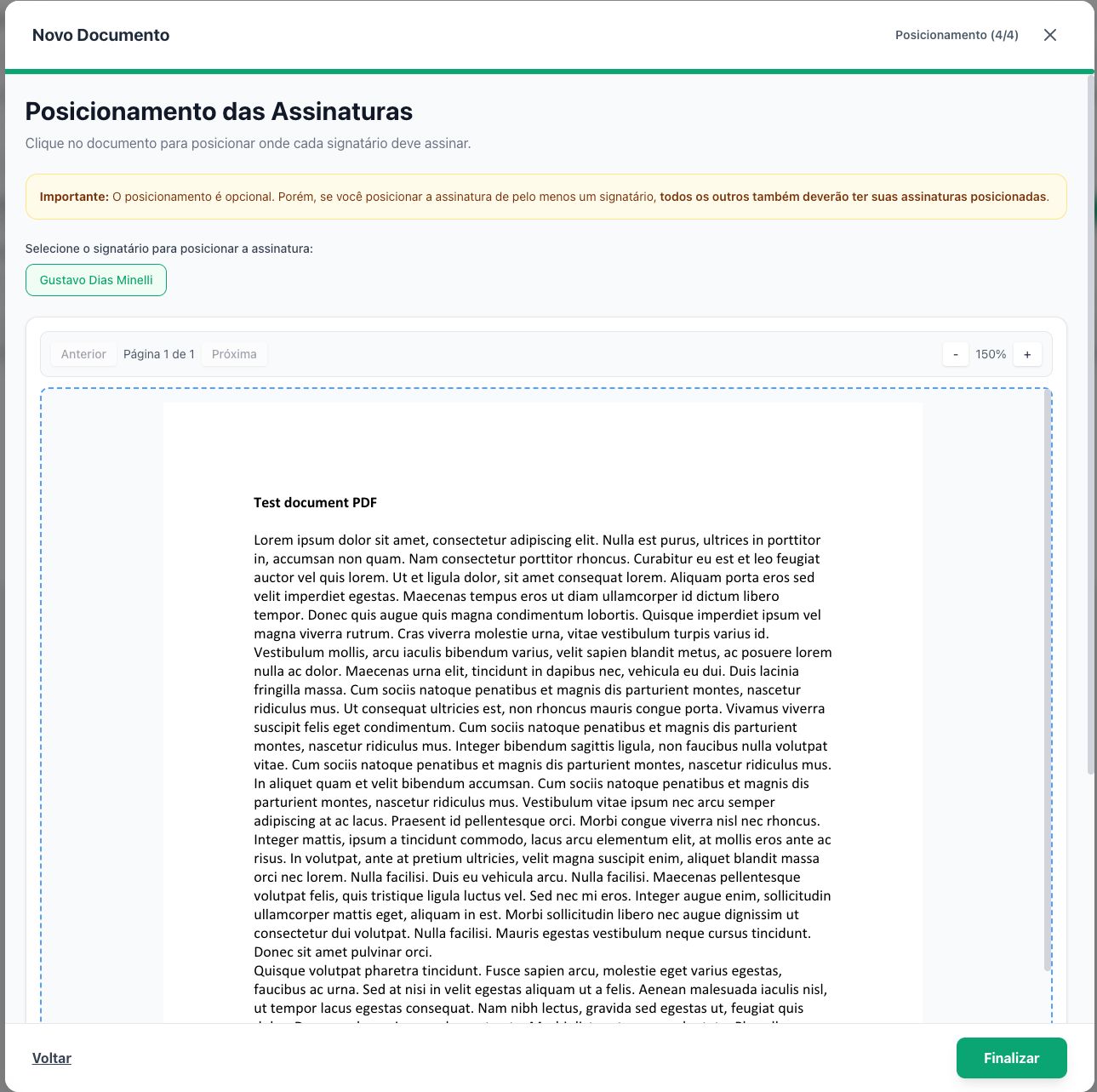 Screenshot da assinatura digital de contratos