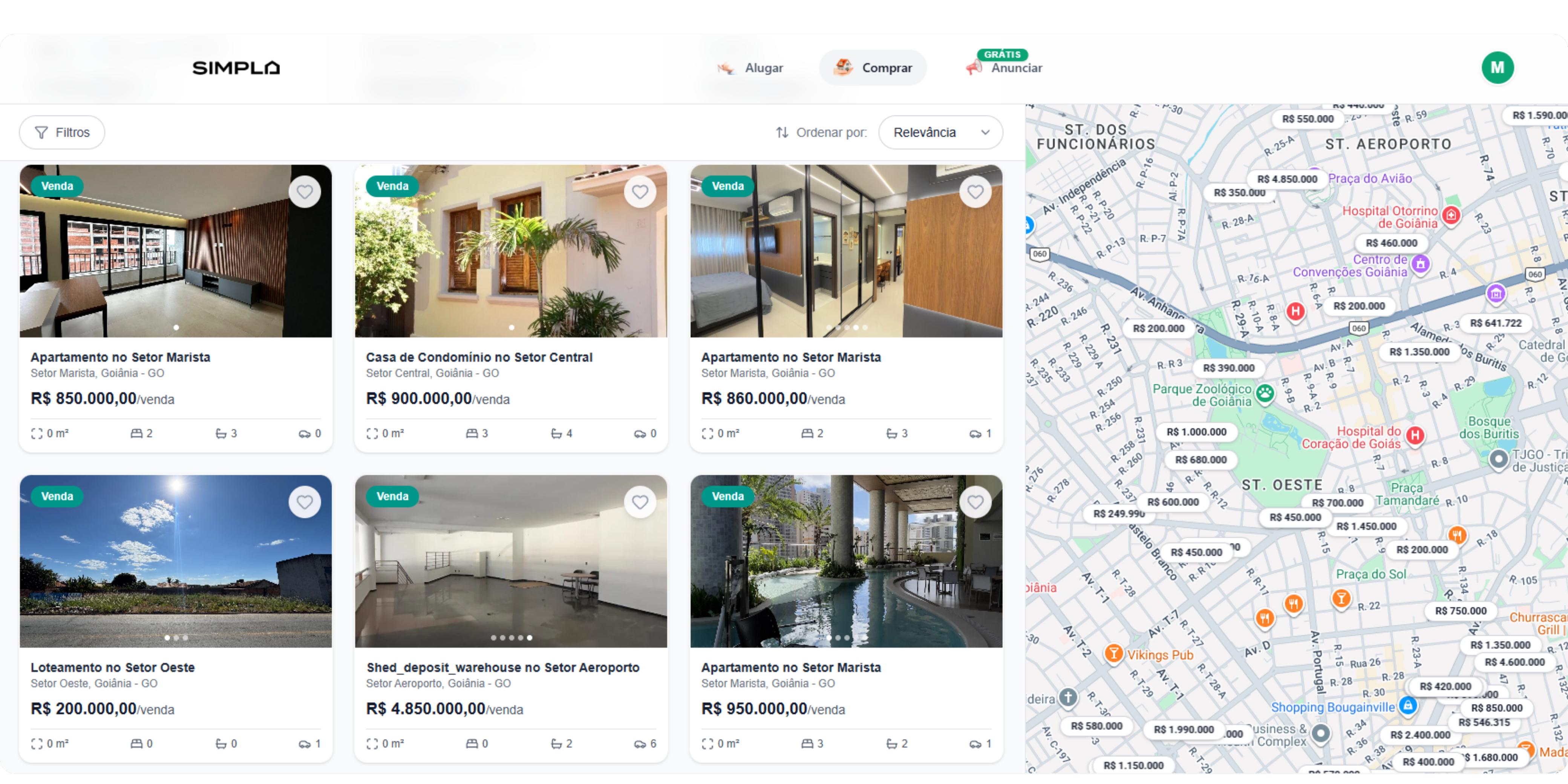 Portal de anúncios de imóveis Simpla